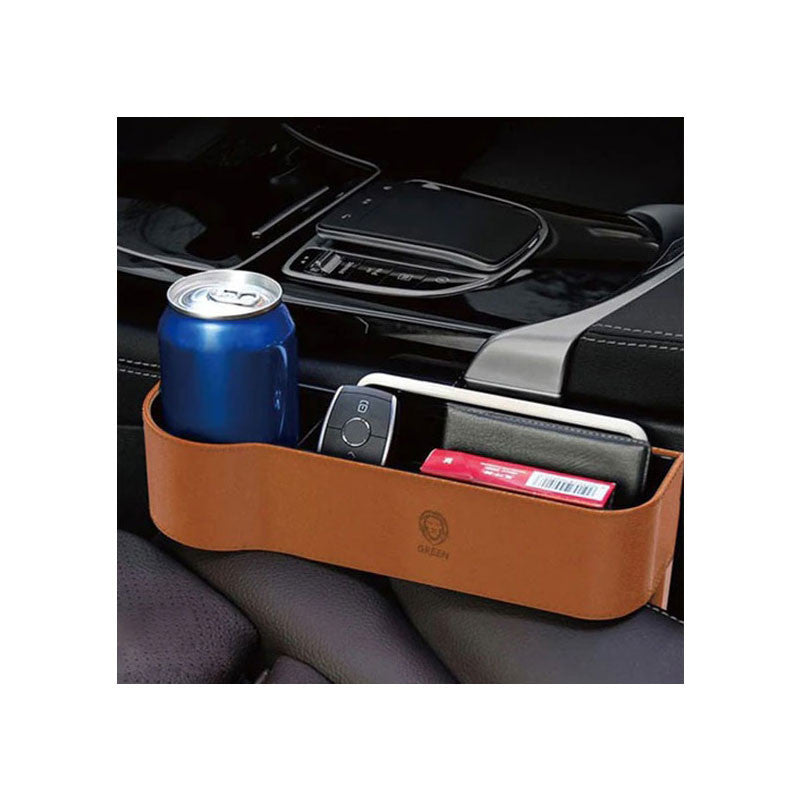 Green Leather Universal Car Seats Organizer, Insert Between Seat & Console, Keep Car More Clean and Organized, Brown Green Leather Universal Car Seats Organizer, Insert Between Seat & Console, Keep Car More Clean and Organized, Brown